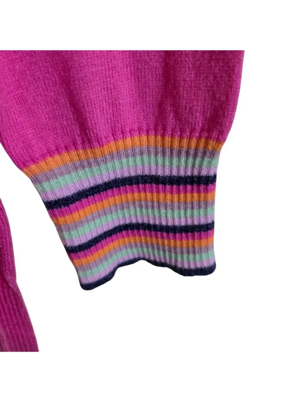 Zaket & Plover Preppy Silk Blend Stripe Detail V Neck Pink Multi Sweater Size XS